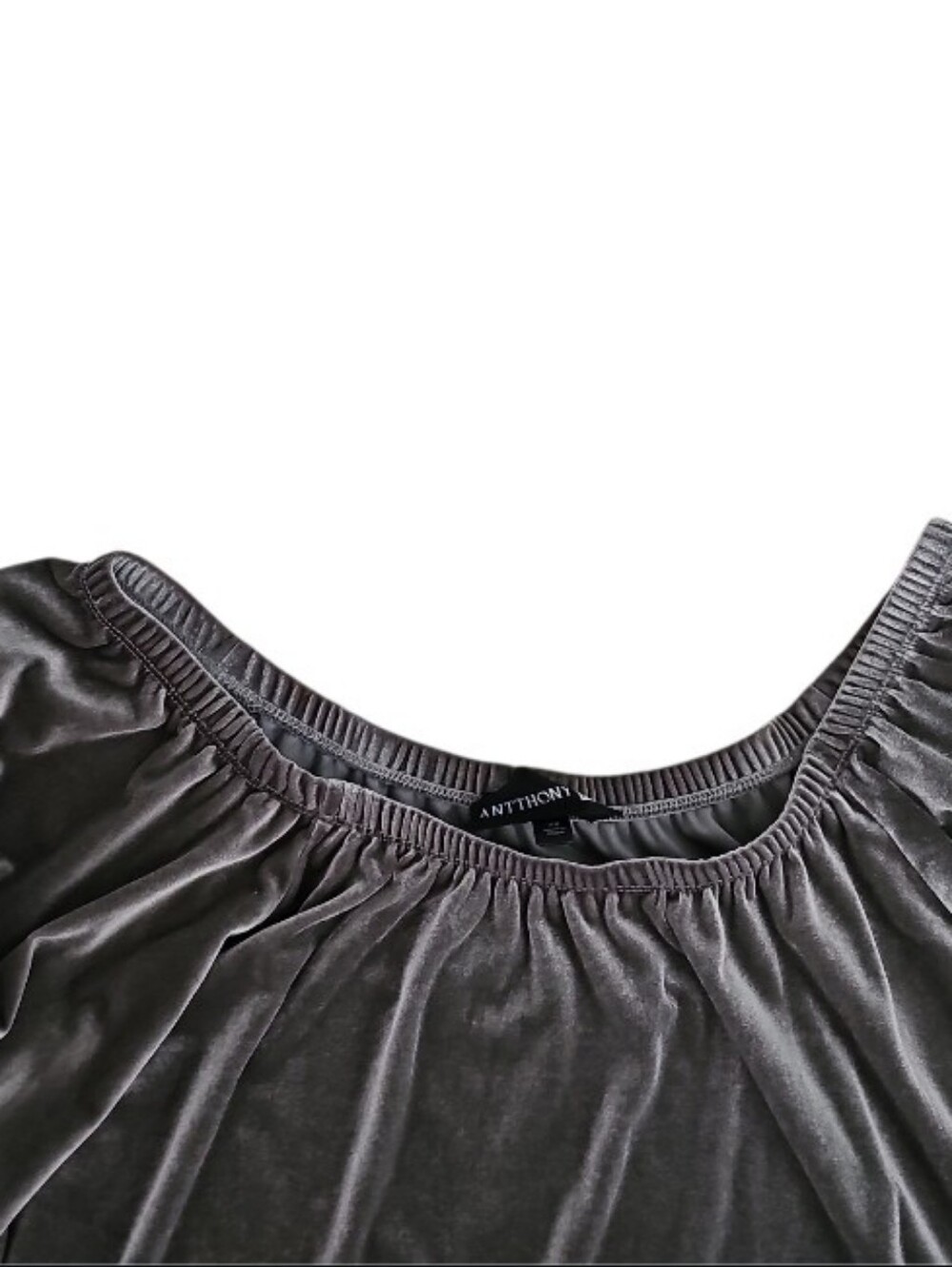 Anthony Originals Velvet Peasant Top Women’s 2X Gray Ruched Sleeve Blouse Luxe - Picture 5 of 11